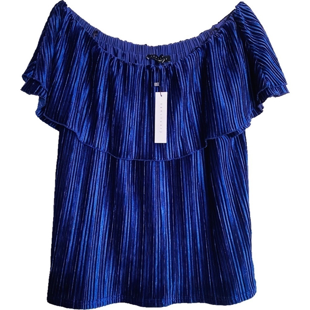 Sanctuary Royal Blue Blouse Velvet Off The Shoulder Top Size Large NEW Party